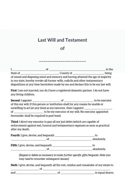 Last Will and Testament - Single No Children - Multiple Beneficiaries