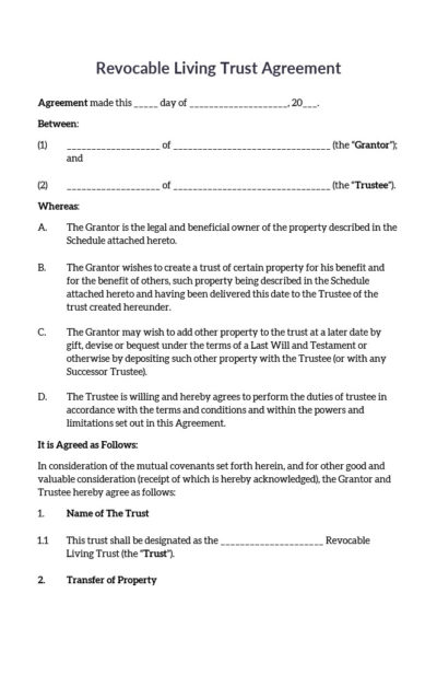 Revocable Living Trust Agreement - Single Person - Avoid Probate
