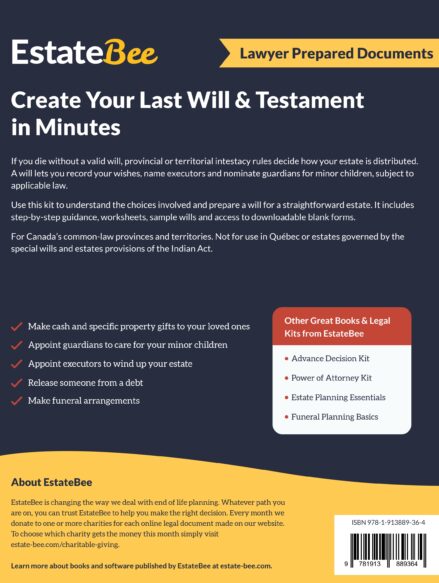 Last Will & Testament Kit — Canada, Third Edition (2026), back cover